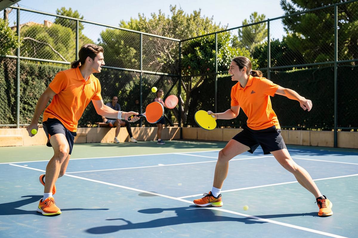 Jugadores compartiendo una pista de pickleball